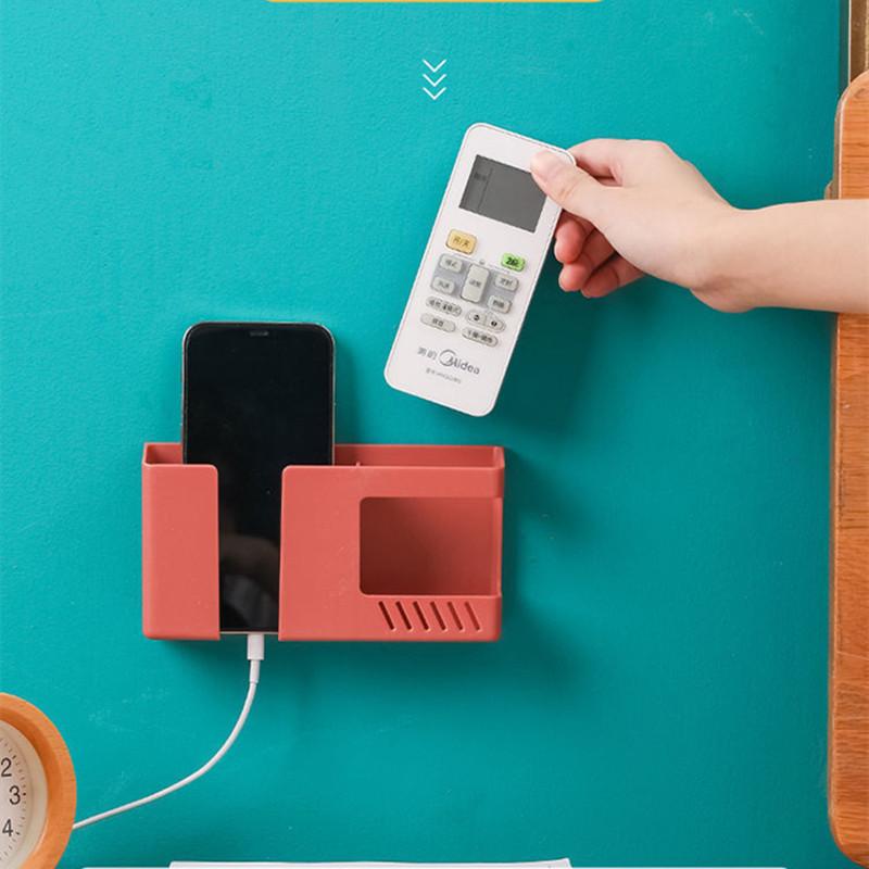 2 In 1 Wall-mounted Mobile Phone Remote Control Storage Box Multifunctional Punch-free Storage Rack Wall Debris Storage Holders Cup Holders 5
