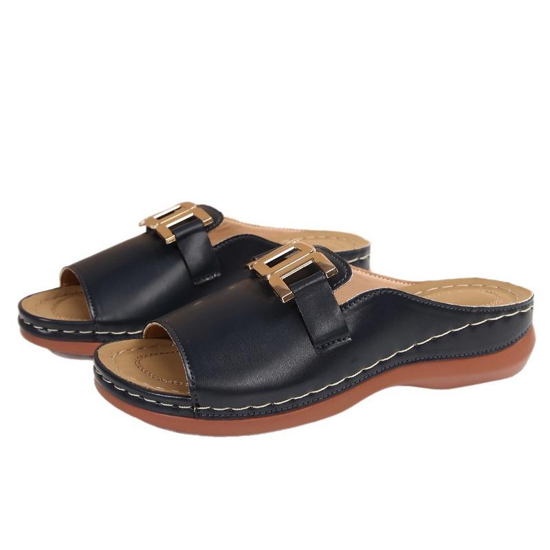 Sandalias de Plataforma con Tira Ancha y Punta Abierta para Mujer