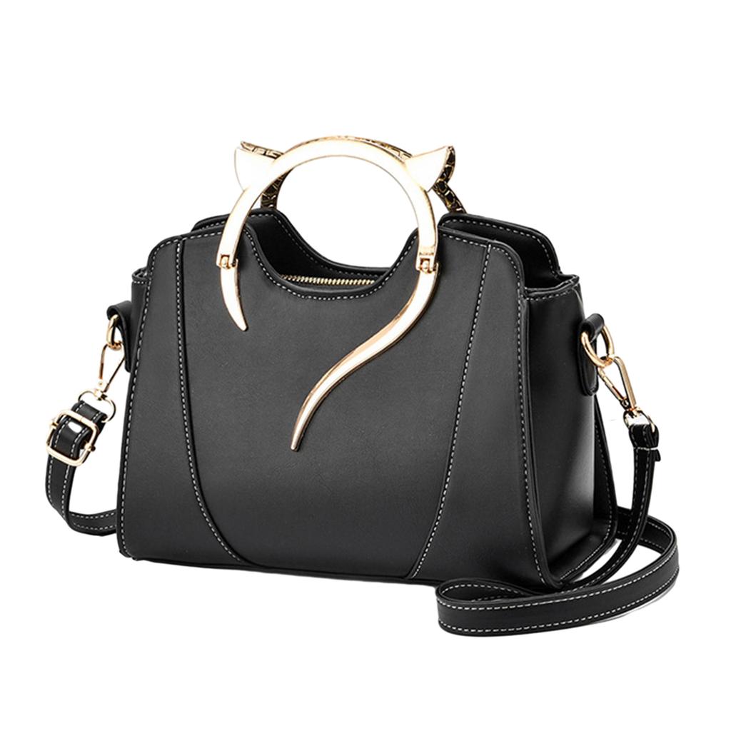 Women Cute Cat Ear Top Handle Shoulder Crossbody Bag Zippered PU Leather Solid Handbag Purse Elegant Messenger Bag Purse