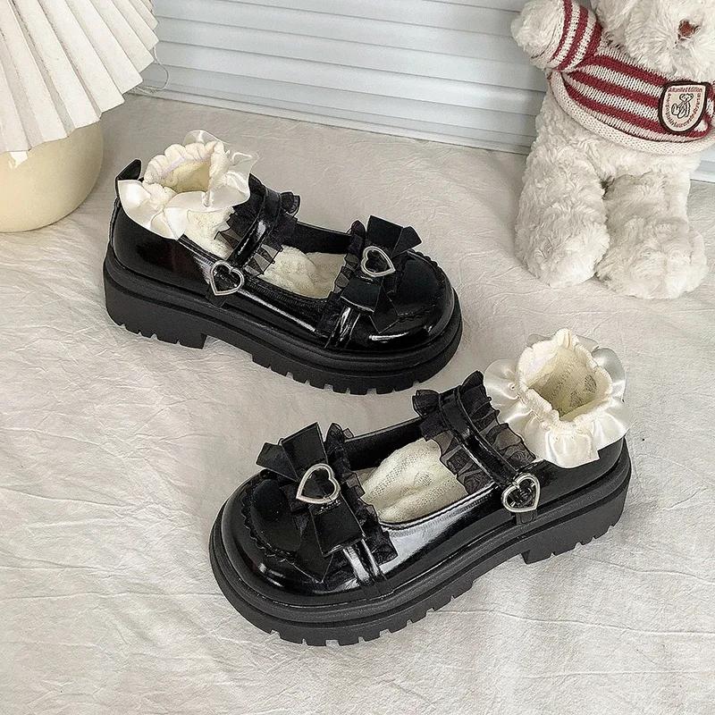 2025 Spring and Autumn High Quality Women's Shoes Fashion Round Toe Medium Heel Bow Knot One-Word Buckle Ladies Mary Jane