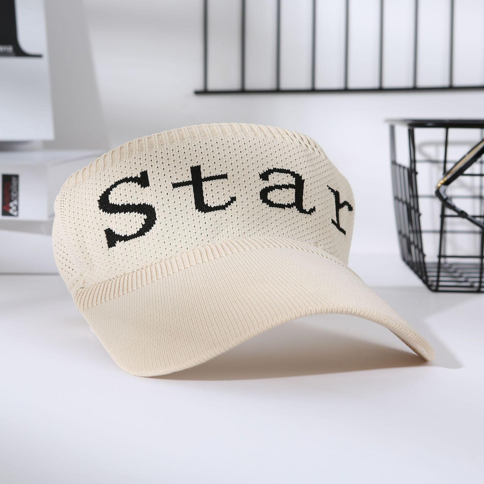 

Empty top sun hat women s summer letter knitted hat outdoor sports sun hat Korean version duck tongue baseball cap versatile One size fits all бежевий
