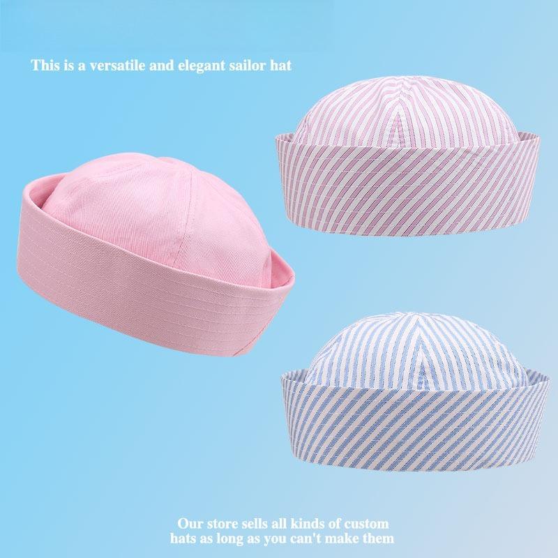 1pc Fashionable Striped Sailor Hat Versatile Breathable Korean Style Ins Flip Cuff Octagonal Beret Hats Sunscreen UV Protection