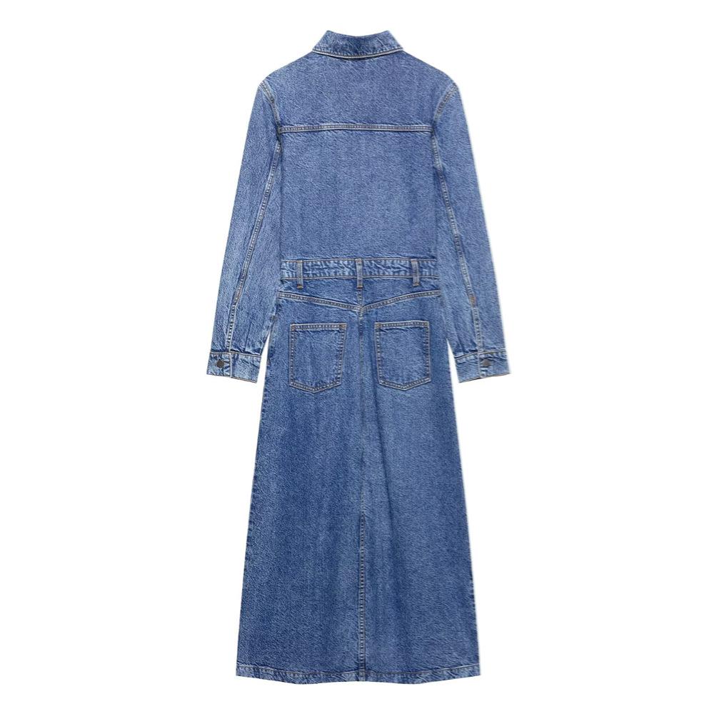 2025 Spring/Summer Women's Casual Versatile Lapel Long-Sleeved Denim Dress