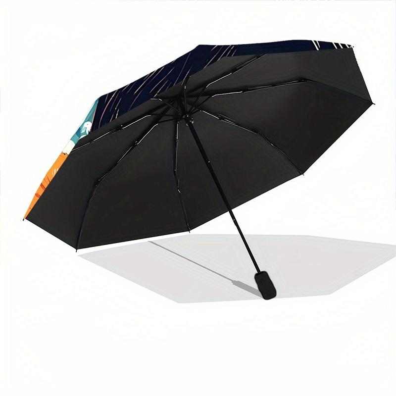 1pc Cats Flowers Automatic Umbrella   Auto Open/Close Folding Umbrella with  8 Rib Frame, 3 Fold Compact Umbrella for Men & Women, 130