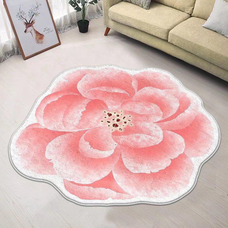 Blue Flower Small Chair Mat Carpets for Living Room Modern Bedroom Decor Anti-skid Floor Mat Special-shaped Study Area Rug 120cm