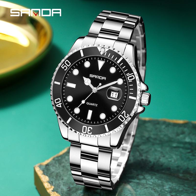 Sanda Men's Green Water Ghost Quartz Watch - Casual Waterproof Steel Band Wristwatch