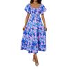 Women's Fashionable Square Neck Floral Print Bubble Short Sleeved Dress With Temperament