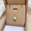 Oil Dripping Green Leaf Flower Full Diamond Light Luxury Temperament Gorgeous Full Diamond Necklace Female Versatile Collarbone Chain Titanium Steel