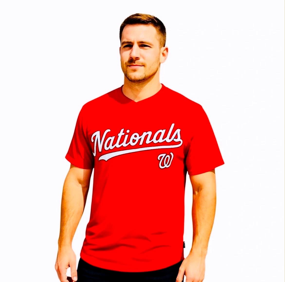 

Majestic Washington Nationals MLB Men’s Red Henley Shirt 2-Button S
