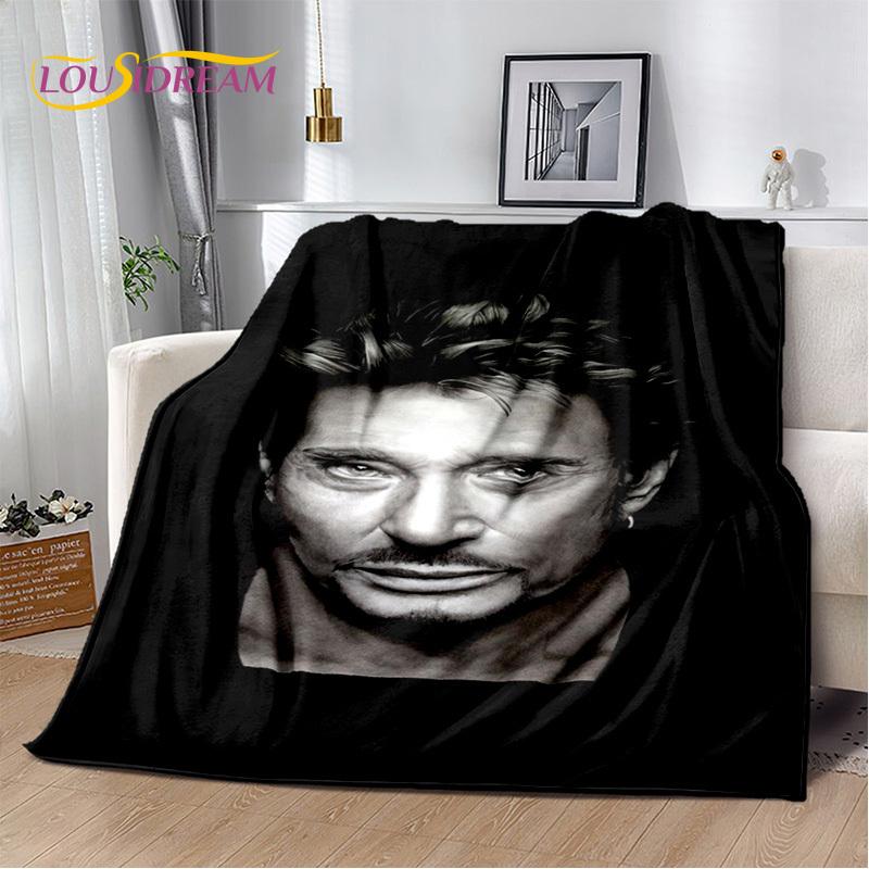 3D Printing Johnny Hallyday Rock Star Soft Flannel Blankets,Throw Blanket Comfortable Blanket for Picnic Beds Home Bedroom Cover