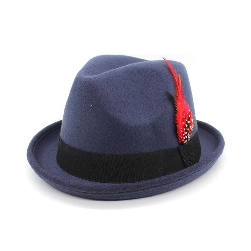 2022 Small Felt Hat British Gentleman Fedora Small Top Hat Office Hat Feather Belt Jazz Hat