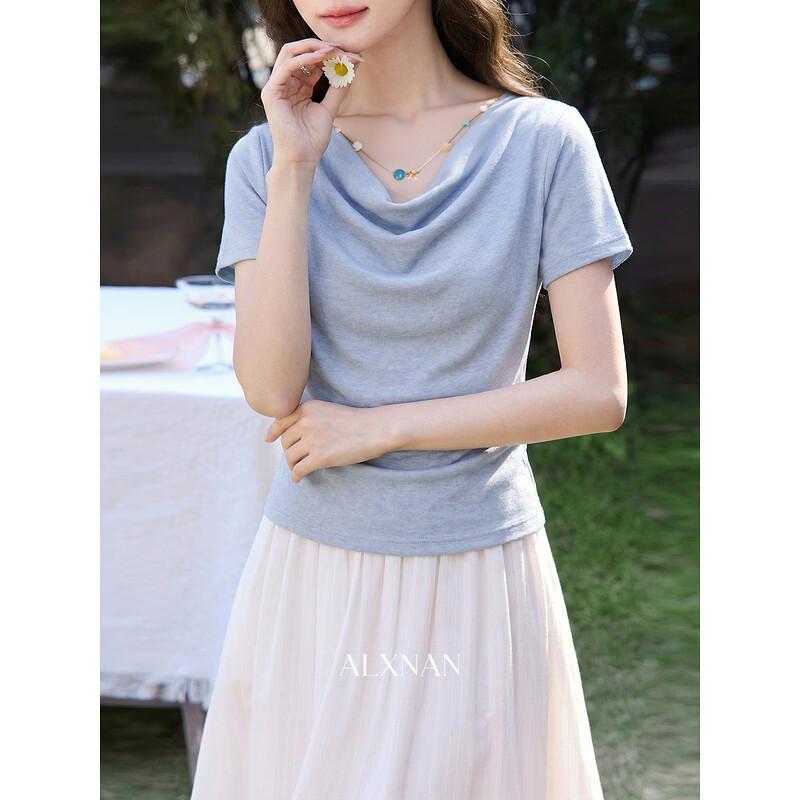 

Women s Drape Collar Short Sleeve T-shirt L