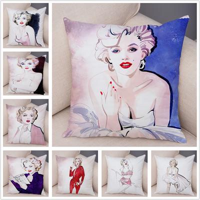 Super Gwiazda Marilyn Monroe Prosty Kolorowy Kreskówkowy Seksowny Dziewczęcy Poszewka na Poduszkę Pluszowa Dekoracyjna Poszewka na Poduszkę do Sofy Samochodu Domu Poszewka