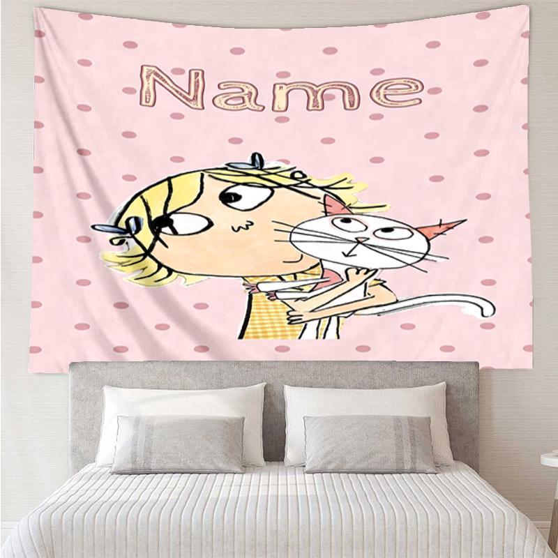 Custom Name Charlie and Lola Print Tapestry, Backdrop, Easy Setup, Ideal for Bedroom, Office & Living Room, with Aesthetic Wall Hanging Decor.
