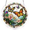 Round Hanging Stained Glass Panel with Butterfly and Floral Pattern for Window or Wall Decoration Indoor Outdoor Use