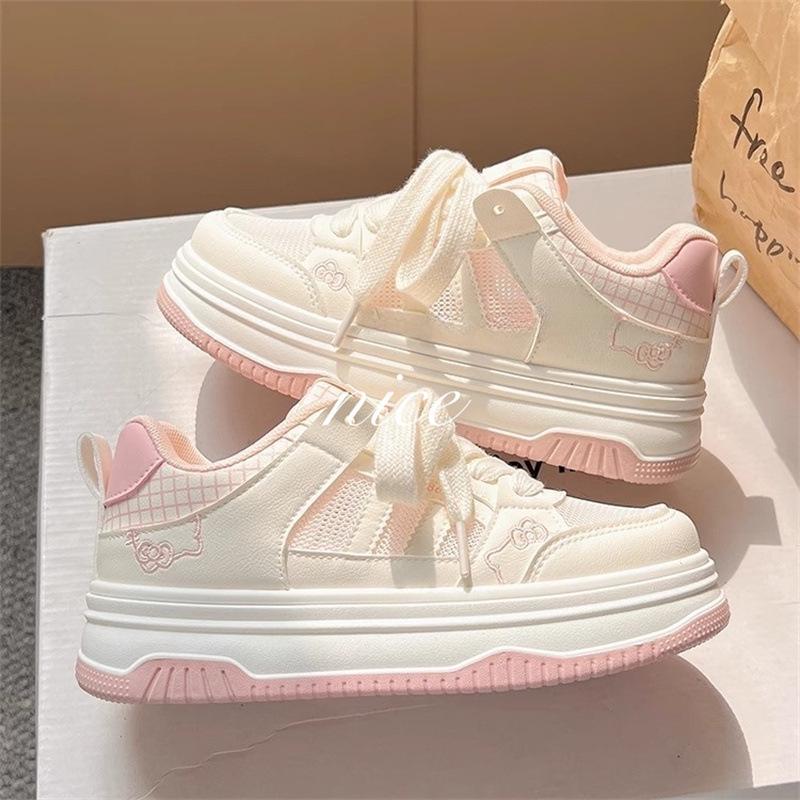 2025 Women's White Mesh Sneakers: Breathable, Thick-Soled, Versatile Casual Skate Shoes for Summer