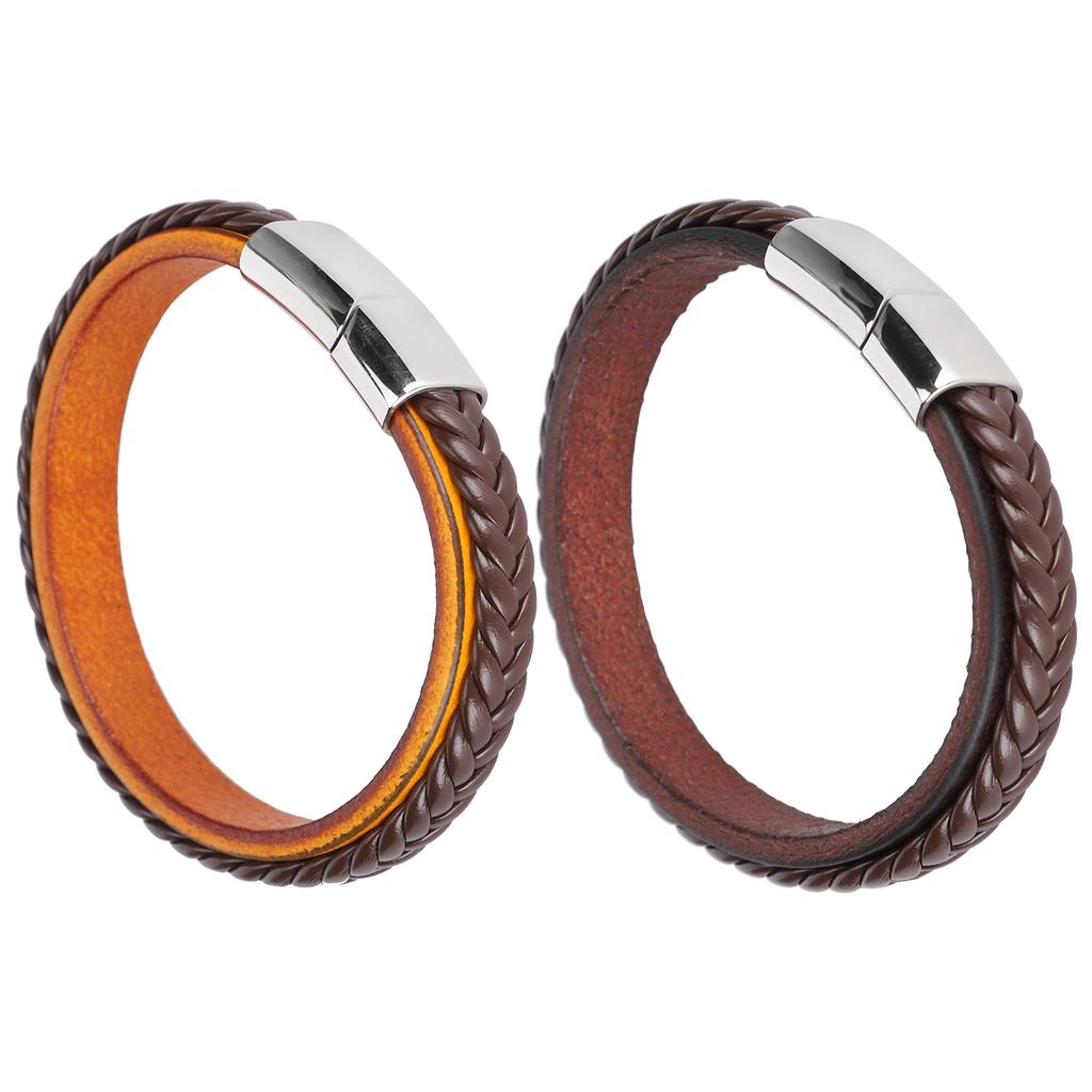 Leather Woven Bracelet Braided Wrist Band Vintage Magnetic Buckle Hand Decoration 20.5cm