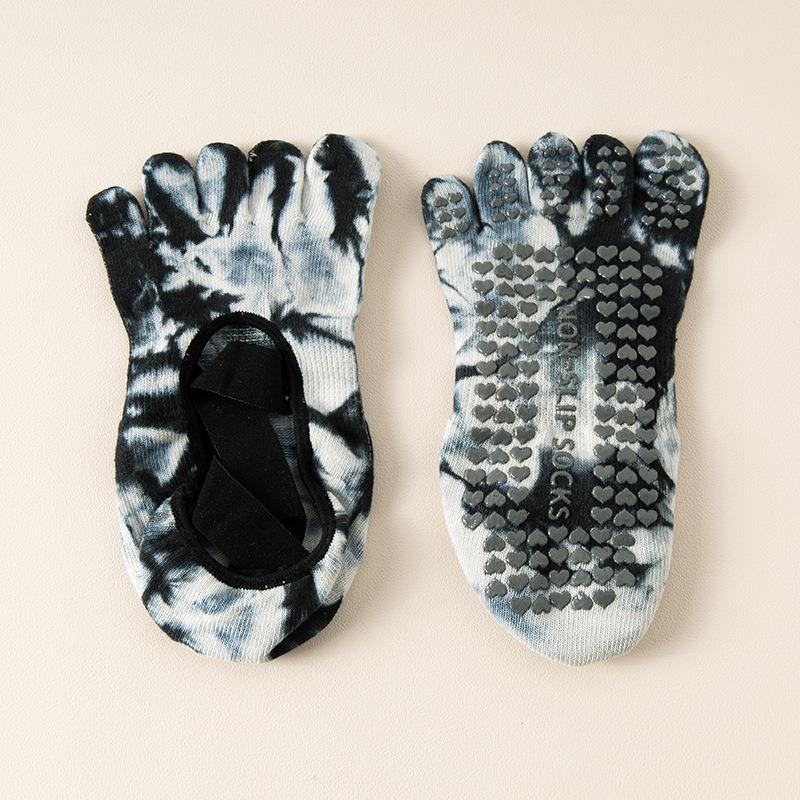 Women Five Toe Socks Women Backless Breathable Bandage Tie-dye Pilates Socks Silicone Non-slip Indoor Workout Dance Yoga Socks