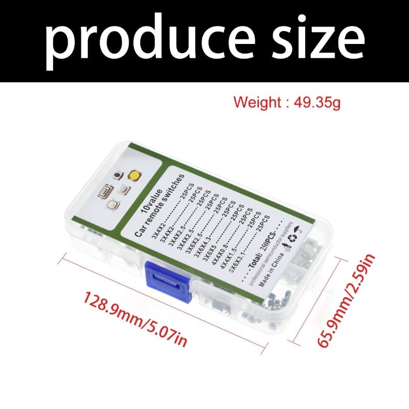 Pack Of 250PCS Tactile Push Button Switches 10 Types Metal & Plastic Switches High Sensitivity Switches for Electronics