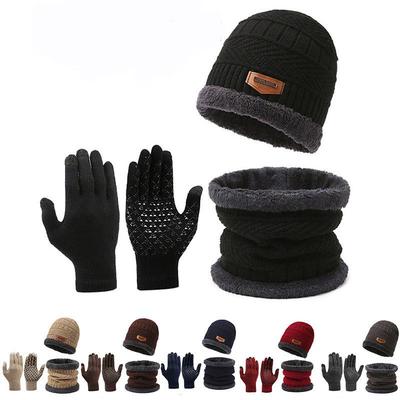 Three-Piece Winter Set: Knitted Hat, Non-Slip Touchscreen Gloves, and Fleece-Lined Woolen Scarf