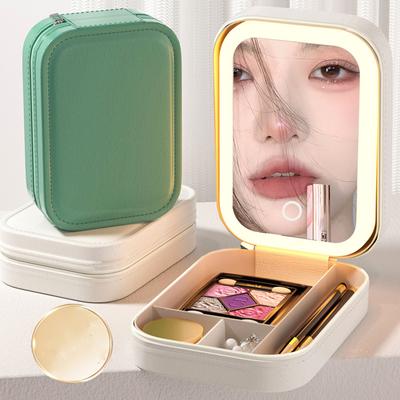 Make-up-Aufbewahrungsbox, LED-Spiegel, Kosmetik-Aufbewahrungsbox, modische tragbare Reise-Make-up-Tasche, einfacher Make-up-Koffer mit Spiegel für Frauen