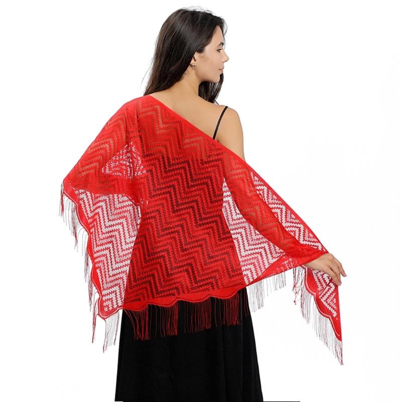 Women's Triangle Lace Shawl with Tassels Waved Shoulder Wrap Shawl Scarf for Bridal Gowns and Evening Parties