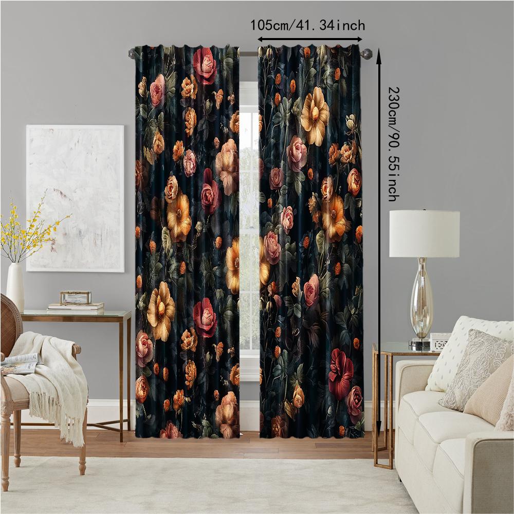 2 Pcs   Versatile Polyester Transparent Curtains for Home Decoration Dark Series Bird and Flower for Use In Bedrooms and Living