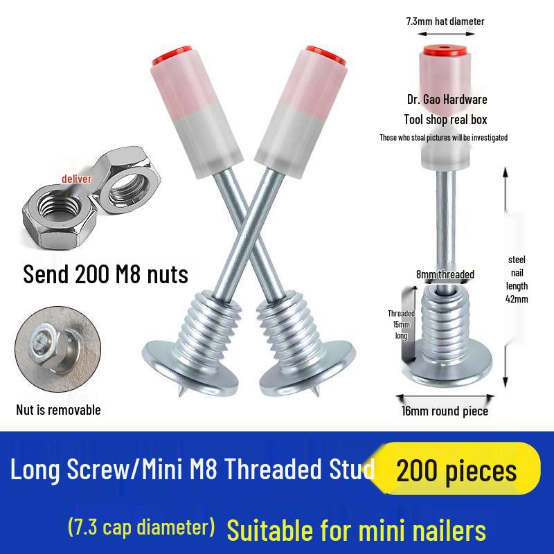 M8 Threaded Powder-Actuated Nail Gun with Removable Screw for Ceiling Lights