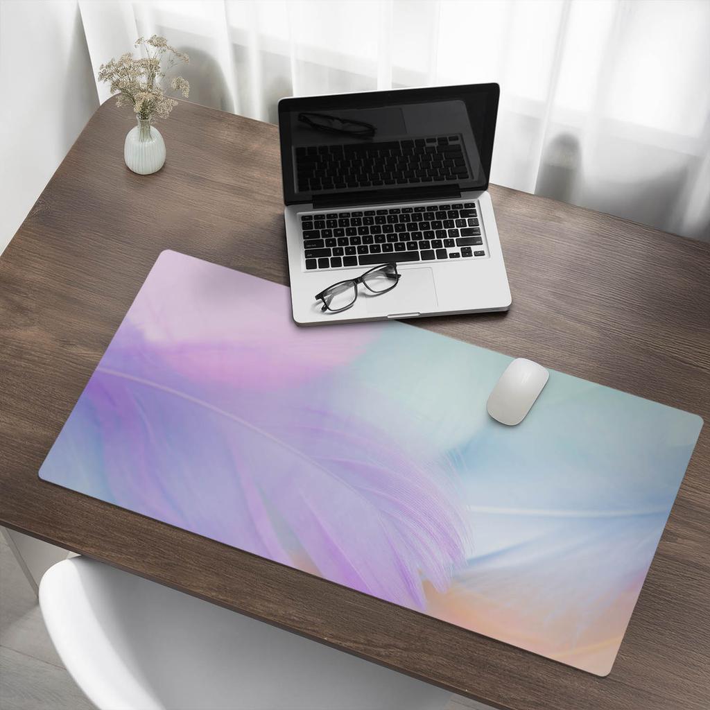 Durable Non-Slip Desk Pad Pastel Feathers 100X50 Cm
