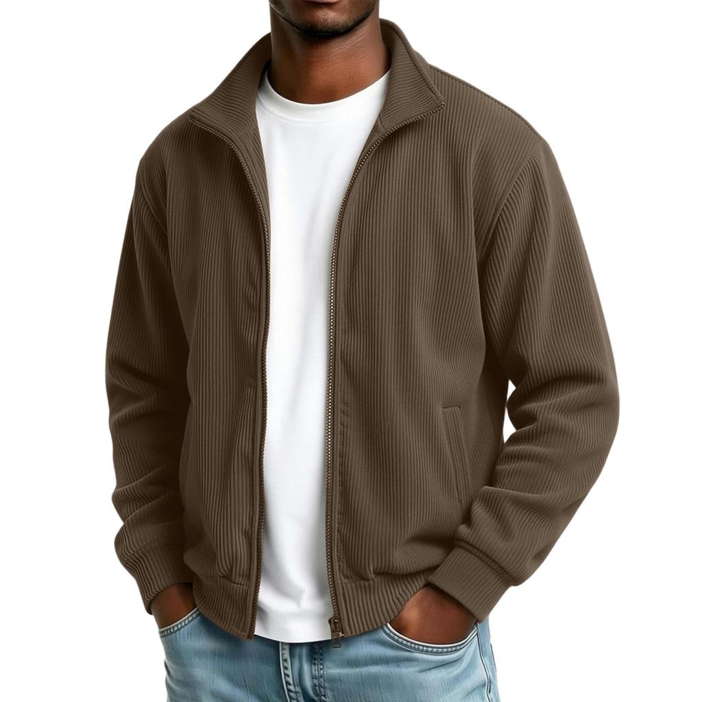 Men's Stand Collar Casual Jacket - Thick Lined Loose Fit Coat for Fall Winter