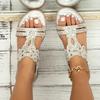 Boho Style Rhinestone Flat Sandals - Slip On Elastic Strap Beach Shoes with Bling Accents