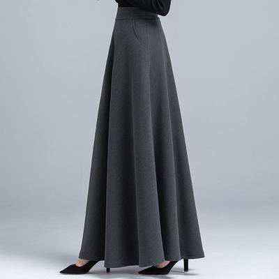 Women's Winter Woolen High Waist A-Line Mid-Length Skirt - Warm, Versatile, Anti-Cold, Slimming, Large Hem.