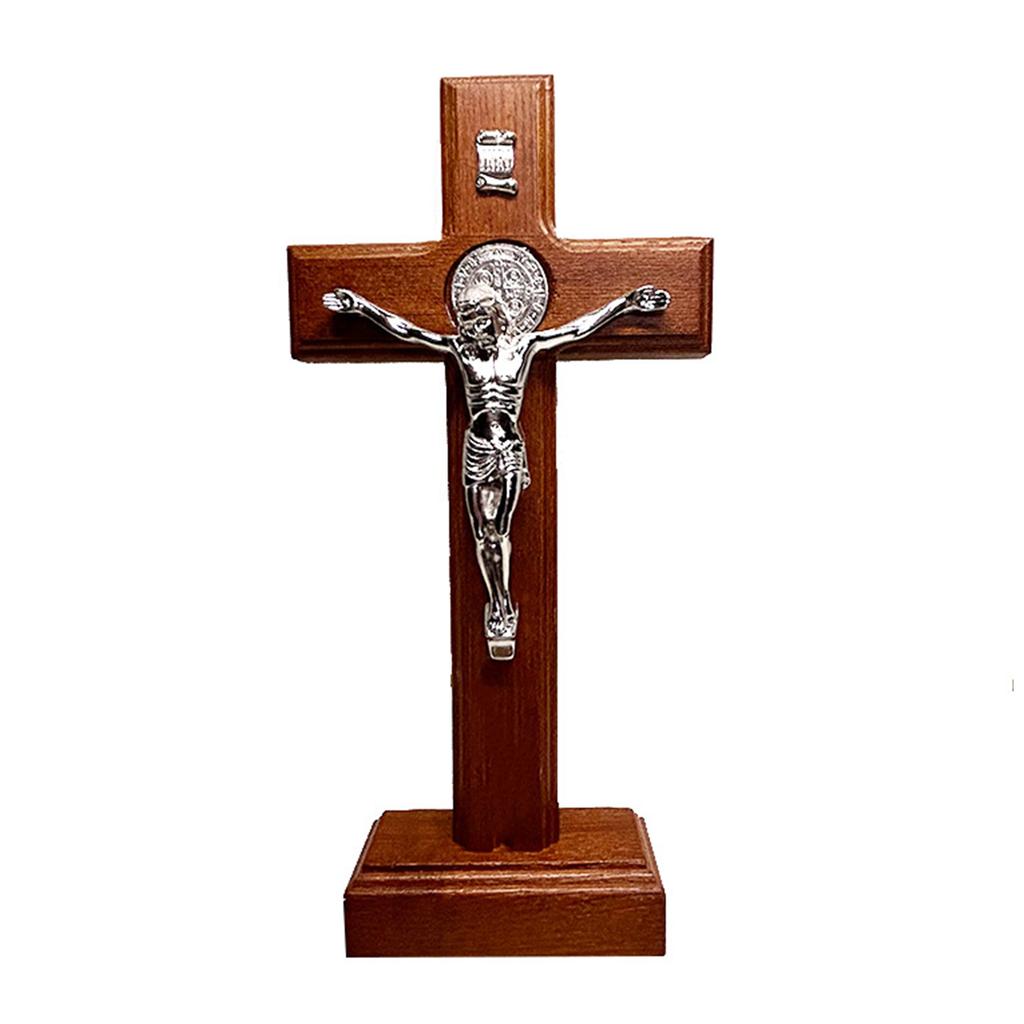 Wood Cross Ornament Standing Statue Art Statue Decoration Supplies for Dormitory Bedroom Party Background Decoration