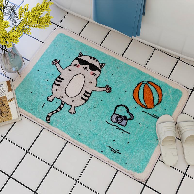 Badezimmer Anti-Rutsch Fleece Bodenmatte - Niedliche Haushalts Handtuch-Textur Türmatte für Toilette und Eingang