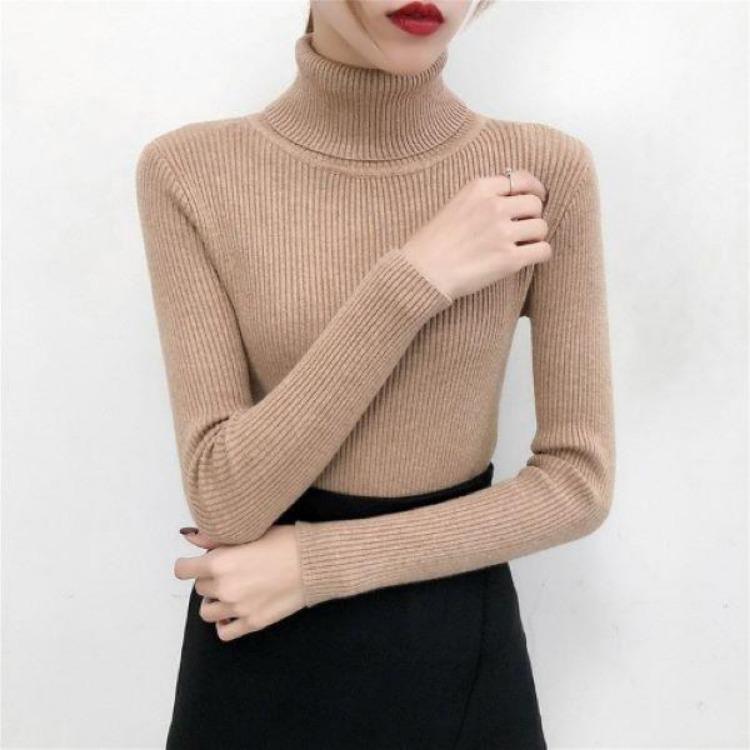 Slim Fit Women Turtleneck Sweater Knitted Pullovers Winter Warm Plus Size Clothes Elastic Soft High Quality
