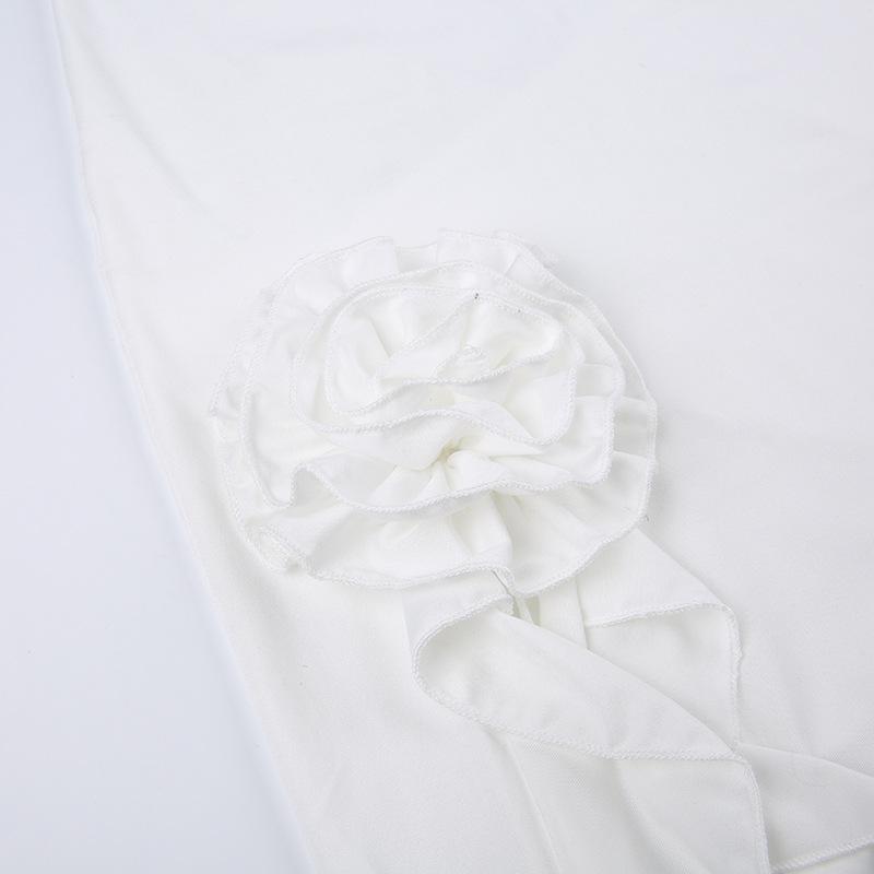 Women Club Party Frill Hem Sleeveless Slit Solid Fringe Sexy Strapless Backless Midi Dress