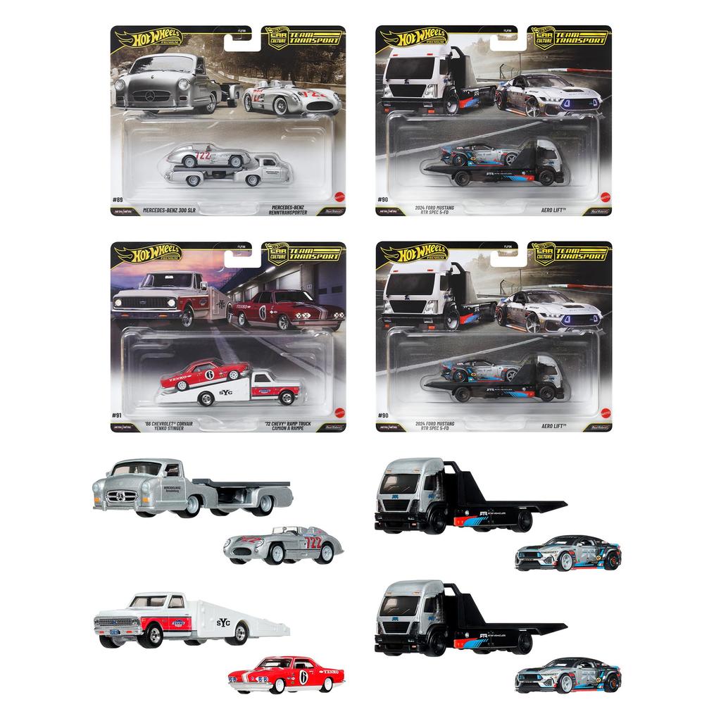 Hot Wheels Team Transport Assortment Vehicle Miniature 2 Cars per Set x 4 Sets Ages - Toys, Cars, (Boxed Set), 3+, Multi-color, FLF56-987K