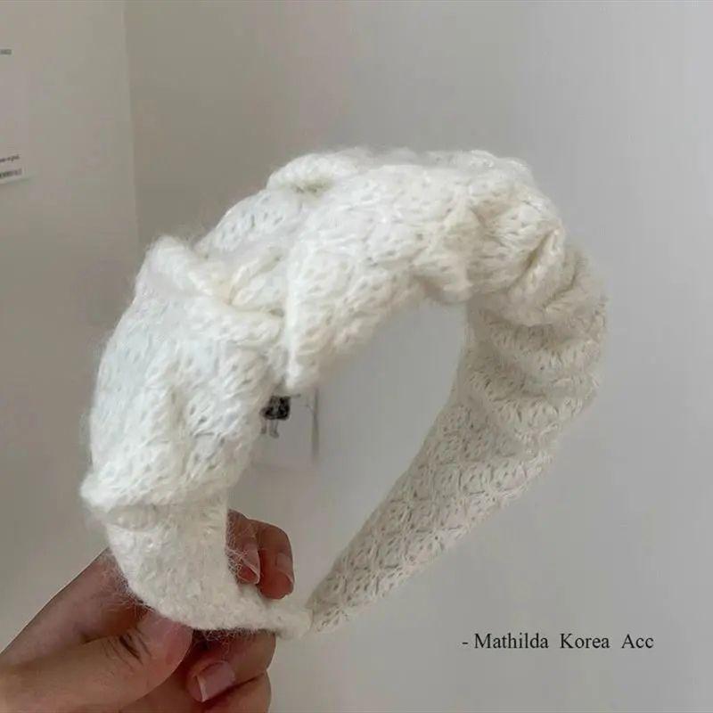 Blue Wool Hair Hoop – Pleated Wide-Band for High Crown Lift, Premium Elegant Autumn Winter Headband for Women