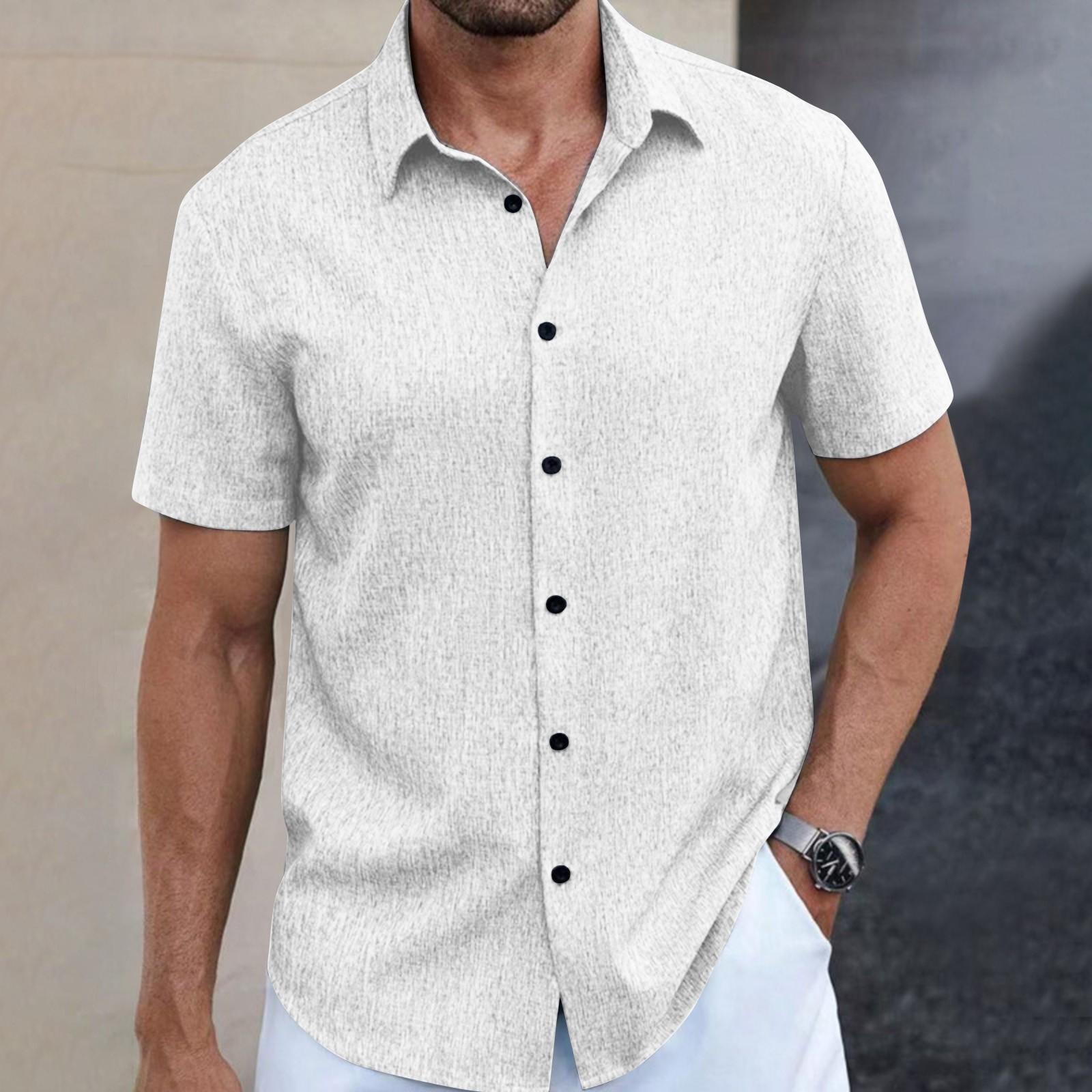 

Мужская летняя однотонная рубашка с лацканами и короткими рукавами, мужская повседневная модная рубашка с короткими рукавами XL белый