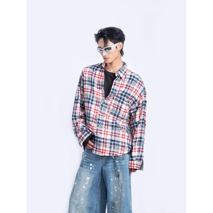 

Американский ретро-дизайн, разноцветная полосатая рубашка с длинным рукавом для мужчин и женщин, повседневное свободное весенне-осеннее парное пальто для мужчин 2XL красный