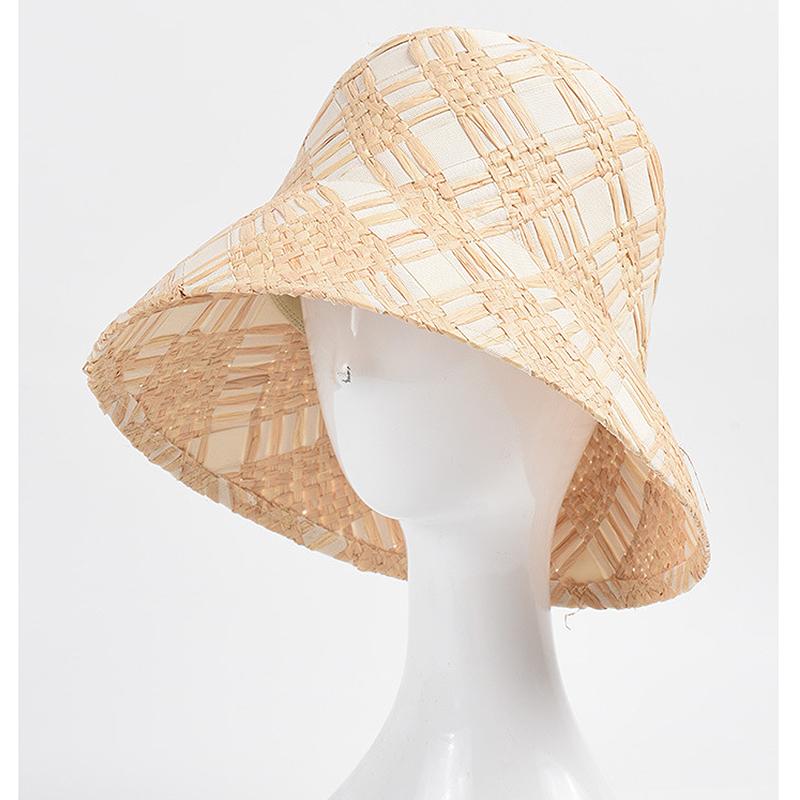 Wide Brim Spring Summer Hat for Women Plaid Stitching Bucket Hat Flat Top Unisex Sun Hat Beach Hat Sun Protection Kentucky Hat