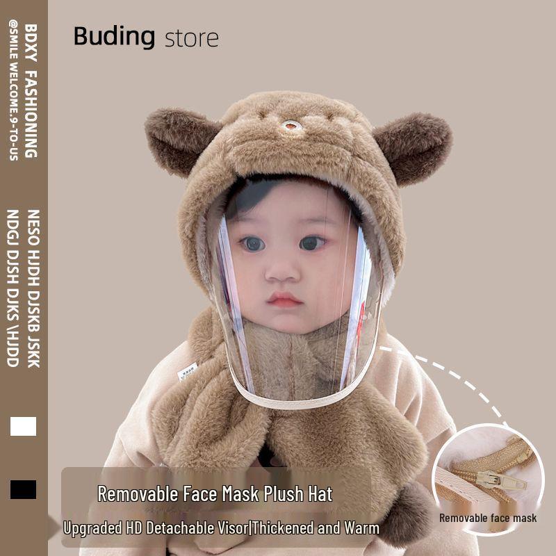 Super Cute One-Piece Baby Hat and Scarf: Thick, Plus Velvet for Boys and Girls - Autumn/Winter