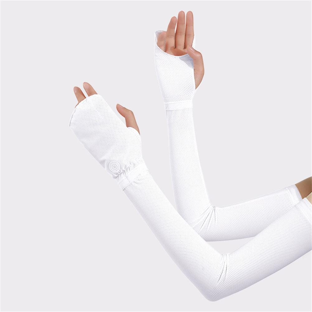 1 Pair Cooling Arm Sleeves With Thumb Hole Outdoor Ice Silk Uv Sun Protective Arm Sleeves white #1