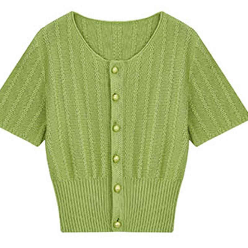 Beautiful Purple Blouse Tide Short-sleeved Cardigan Summer Outside The Short Section Slim T-shirt Knit Shirt Tops Female Casual Pullovers Tees