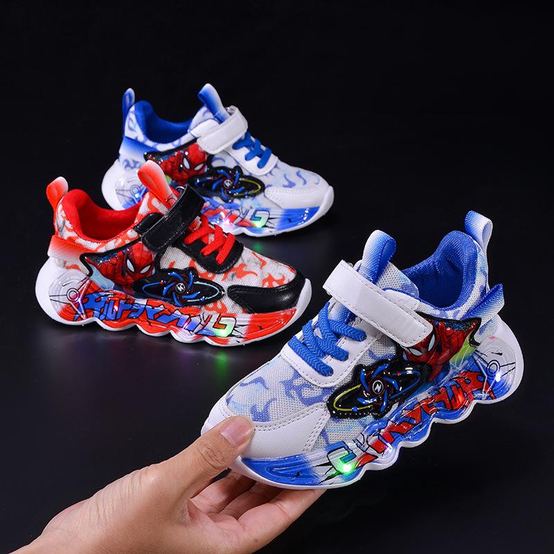 2025 Spring/Summer Boys' Breathable Light-Up Mesh Running Shoes - Trendy Cartoon Luminous Sneakers for Little Boys