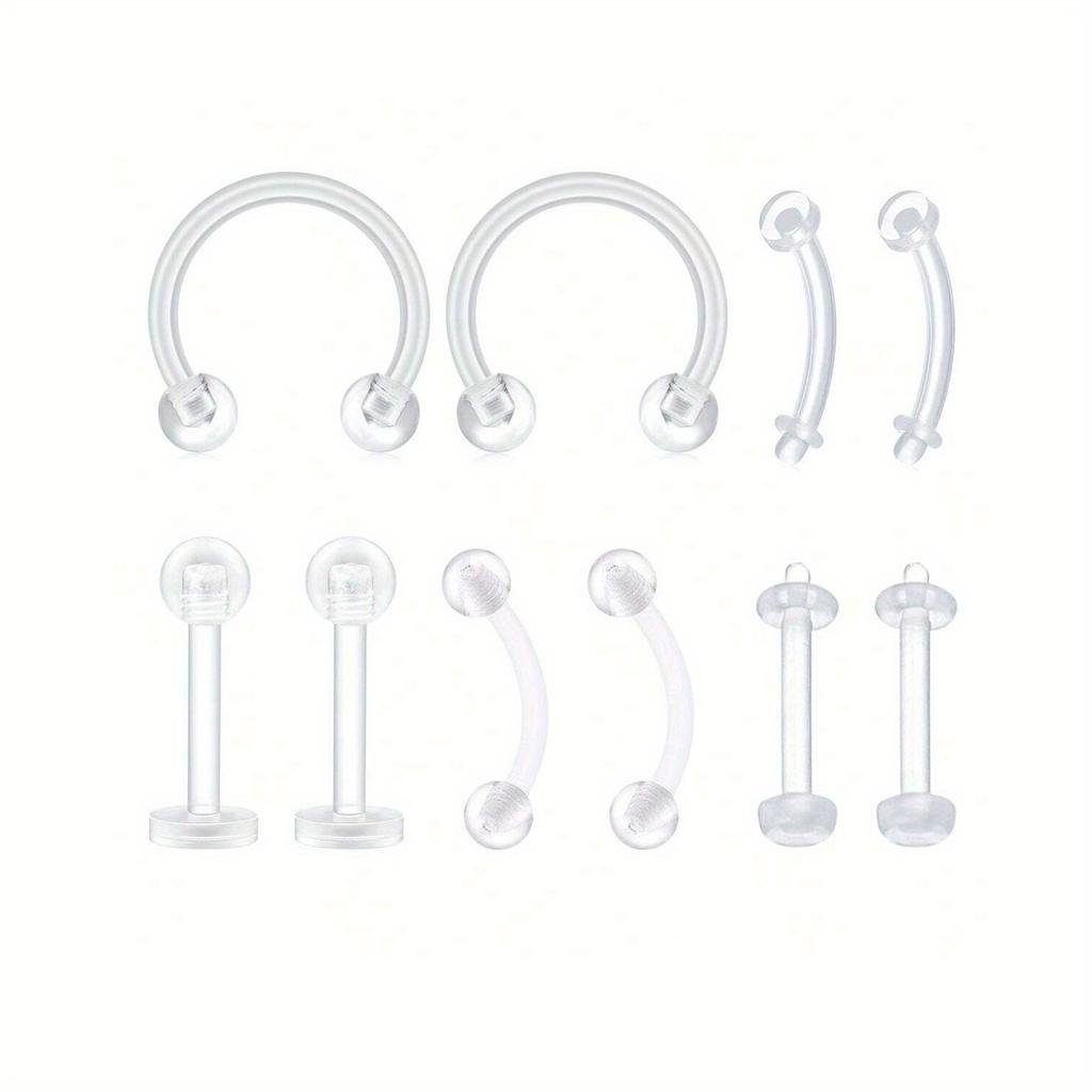 6Pcs UV Rook Multicolor Nose Rings Hoop Earrings Eyebrow Ring Lip Labret Studs Acrylic Flexible Cartilage Ear Piercing Jewelry
