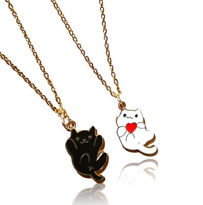 Colar de par de gato estilo anime anime branco preto gato fofo masculino feminino