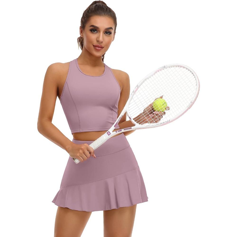 CHARMLEAKS Kadınlar İçin 2 Parça Tenis Elbisesi Şortlu ve Cepli Atletik Antrenman Elbisesi