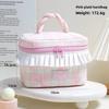 Korean-style niche design twisted handle makeup bag with large capacity pleated lace storage bag, color-blocked plaid wash bag.
