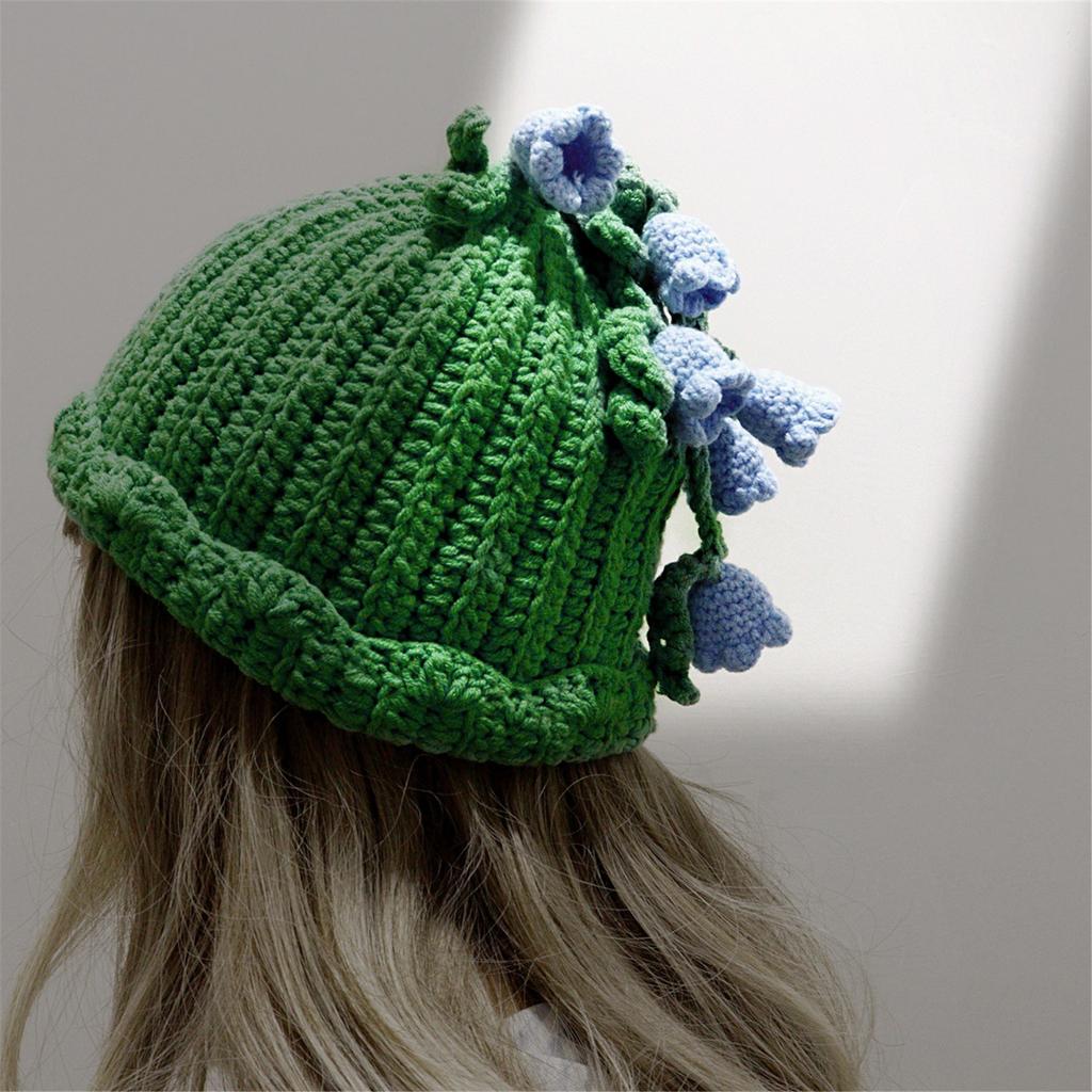 Knitted Hat Cats Ears Lily Of The Valley Crochet Hat Women Winter Snow Hat for Girl Skiing Cycling Snowboarding Travel